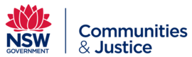 NSW Government | Communities and Justice logo - red Waratah and dk blue text